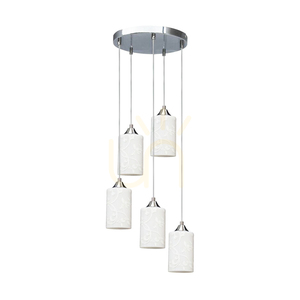 Blommor taklampa, 5xE27, Max. 60 W, krommetall / genomskinlig PVC-sladd / vit glasskärm med blommönster, Ø 35 cm small 0