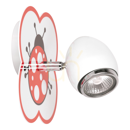 Kontrollera Fly vägglampa 1xGU10 max 50 W, vit/krom, metall med nyckelpigamönster, 16 cm
