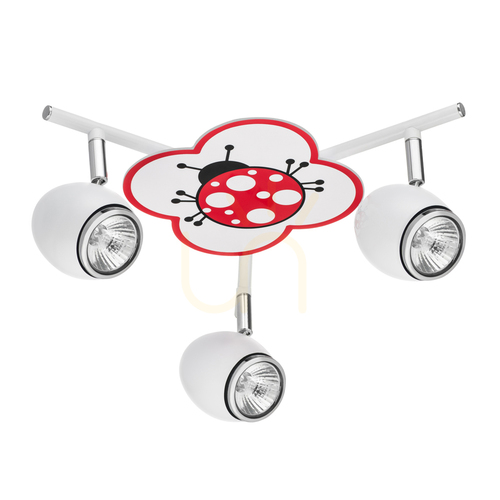 Kontrollera Taklampa ”Fly”, 3xGU10, Max. 50 W, vit/kromfärgad metall med nyckelpigamönster, Ø 40 cm