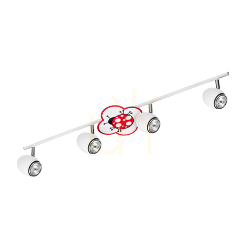 Kontrollera Fly 4xGU10 taklampa, Max. 50 W, vit/kromfärgad metall med nyckelpigamönster, 81 cm