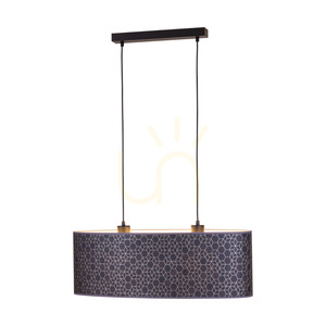 Galance taklampa, 2xE27, Max. 40 W, svart metall/svart flätad sladd/lampskärm i svart och guld med tapetmönster, 70 cm small 1