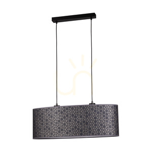 Galance taklampa, 2xE27, Max. 40 W, svart metall/svart flätad sladd/lampskärm i svart och guld med tapetmönster, 70 cm small 2