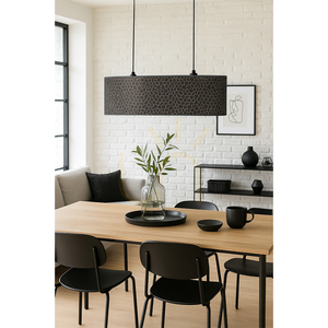 Galance taklampa, 2xE27, Max. 40 W, svart metall/svart flätad sladd/lampskärm i svart och guld med tapetmönster, 70 cm small 4