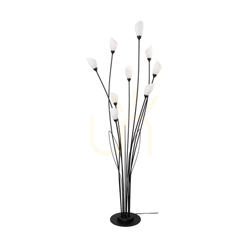 Kontrollera Gloriosa golvlampa, 9xG9, Max. 6 W LED, svart metall/svart PVC-kabel/vit glasskärm, Ø 60 cm