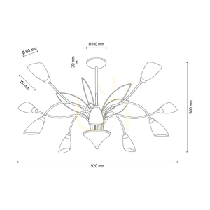 Gloriosa taklampa, 10xG9, Max. 6 W LED, svart metall/vit glasskärm, Ø 92 cm small 2