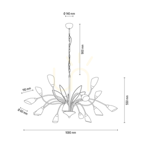 Gloriosa taklampa, 15xG9, Max. 6 W LED, svart metall/svart PVC-kabel/vit glasskärm, Ø 108 cm small 3