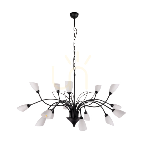 Kontrollera Gloriosa taklampa, 15xG9, Max. 6 W LED, svart metall/svart PVC-kabel/vit glasskärm, Ø 108 cm