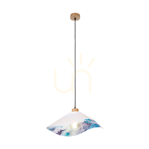 Hattu blommig taklampa 1xE27 max. 40 W oljad ek / svart flätad sladd / vit och mångfärgad lampskärm, Ø 50 cm small 1