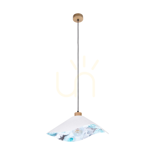 Kontrollera Hattu blommig taklampa 1xE27 max. 40 W oljad ek / svart flätad sladd / vit och mångfärgad lampskärm, Ø 50 cm