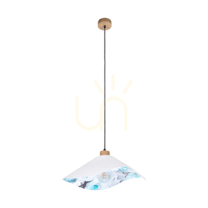 Hattu blommig taklampa 1xE27 max. 40 W oljad ek / svart flätad sladd / vit och mångfärgad lampskärm, Ø 50 cm small 0