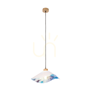 Hattu blommig taklampa 1xE27 max. 40 W oljad ek / svart flätad sladd / vit och mångfärgad lampskärm, Ø 40 cm small 1