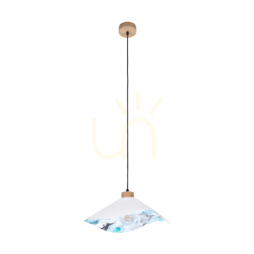 Kontrollera Hattu blommig taklampa 1xE27 max. 40 W oljad ek / svart flätad sladd / vit och mångfärgad lampskärm, Ø 40 cm