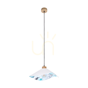 Hattu blommig taklampa 1xE27 max. 40 W oljad ek / svart flätad sladd / vit och mångfärgad lampskärm, Ø 40 cm small 0
