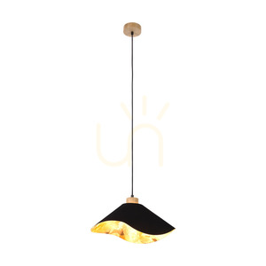 Hattu blommig taklampa, 1xE27, Max. 40 W, oljad ek / flätad svart sladd / svart och mångfärgad lampskärm, Ø 40 cm small 1