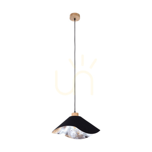 Kontrollera Hattu blommig taklampa, 1xE27, Max. 40 W, oljad ek / flätad svart sladd / svart och mångfärgad lampskärm, Ø 40 cm