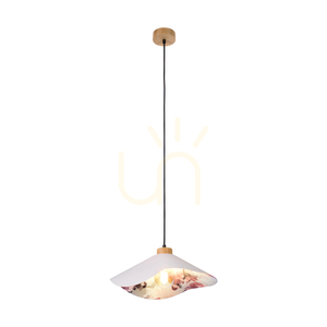 Hattu blommig taklampa 1xE27 max. 40 W oljad ek / svart flätad sladd / grå och mångfärgad lampskärm, Ø 40 cm small 1