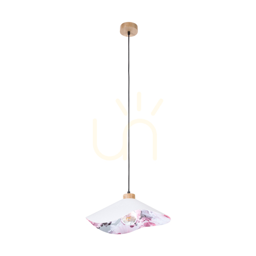 Kontrollera Hattu blommig taklampa 1xE27 max. 40 W oljad ek / svart flätad sladd / grå och mångfärgad lampskärm, Ø 40 cm