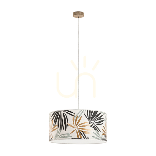 Kontrollera Hoja taklampa, 1xE27, Max. 60 W, oljad ek / genomskinlig PVC-sladd / lampskärm i mångfärgad tapet, Ø 50 cm