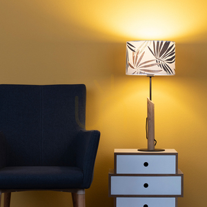 Hoja bordslampa, 1xE27, Max. 60 W, oljad ek/svart metall/svart flätad sladd/flerfärgad lampskärm i tapet, Ø 27 cm small 2