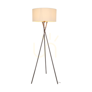 Hugo golvlampa, 1xE27, Max. 60 W, satinmetall/genomskinlig PVC-sladd/vit lampskärm, 62 cm small 1