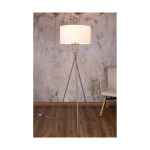 Hugo golvlampa, 1xE27, Max. 60 W, satinmetall/genomskinlig PVC-sladd/vit lampskärm, 62 cm small 3