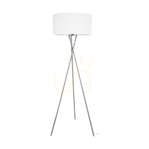 Kontrollera Hugo golvlampa, 1xE27, Max. 60 W, satinmetall/genomskinlig PVC-sladd/vit lampskärm, 62 cm