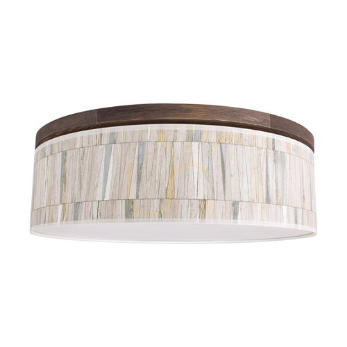 Kontrollera Josefina I taklampa, inklusive 1 st LED 2700K 18W, valnötsfärgad furu / lampskärm i mångfärgat tapet, Ø48 cm