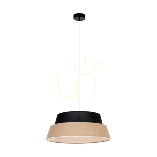 Kontrollera Jute-pendellampa 1xE27 Max. 60 W, svart metall/genomskinlig PVC-sladd/svart-beige lampskärm av jute, Ø 50 cm
