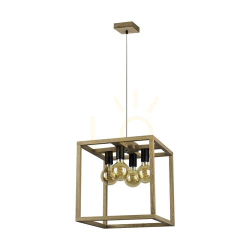 Kontrollera Kago taklampa 4xE27 Max. 60 W, oljad ek/svart metall/genomskinlig PVC-kabel, 40 cm