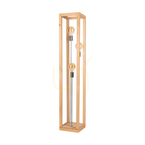 Kontrollera Kago golvlampa, 3xE27, Max. 60 W, oljad ek/krommetall/svart flätad kabel, 25 cm