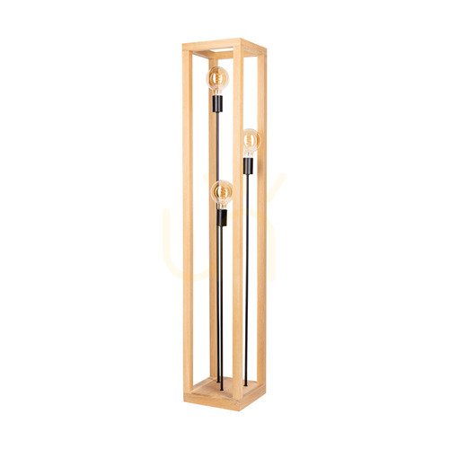 Kontrollera Kago golvlampa, 3xE27, Max. 60 W, oljad ek/svart metall/svart flätad sladd, 25 cm