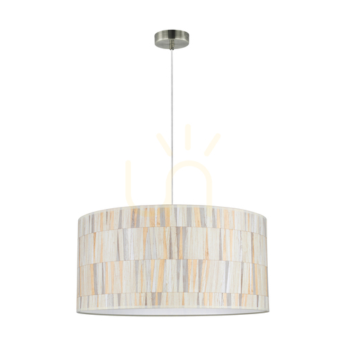 Kontrollera Kairo taklampa, 1xE27, Max. 25 W, satinmetall / genomskinlig PVC-sladd / lampskärm i mångfärgad tapet, Ø 50 cm