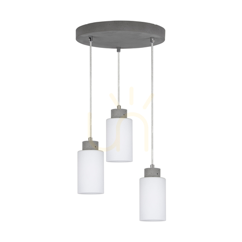 Kontrollera Karla taklampa, 3xE27, Max. 60 W, betonggrå/genomskinlig PVC-sladd/vit glasskärm, Ø 32 cm