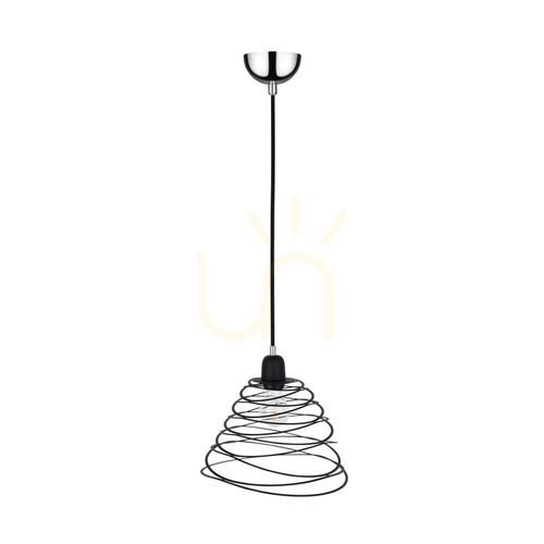 Kontrollera Komet taklampa, 1xE27, Max. 60 W, kromfärgad metall/svart PVC-sladd/svart metallskärm, Ø 30 cm