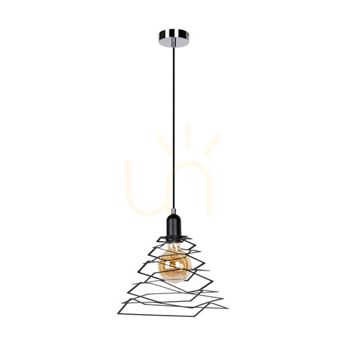 Kontrollera Komet taklampa, 1xE27, Max. 60 W, kromfärgad metall/svart PVC-sladd/svart metallskärm, 24 cm