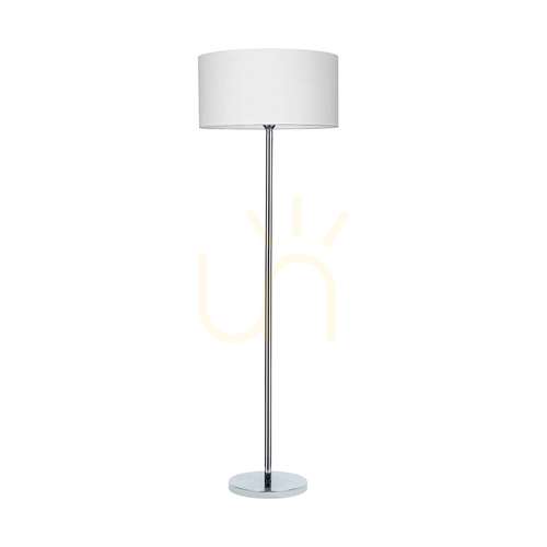 Kontrollera Leila golvlampa, 1xE27, Max. 60 W, krommetall / genomskinlig PVC-sladd / lampskärm av papper och PVC med prickmönster, Ø 50 cm
