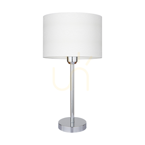 Kontrollera Leila bordslampa, 1xE27, Max. 40 W, krommetall / genomskinlig PVC-sladd / lampskärm av papper och PVC med trämönster, Ø 50 cm