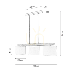 Lora taklampa, 3xE27, Max. 40 W, oljad ek/svart metall/genomskinlig PVC-sladd/vit lampskärm, 90 cm small 5