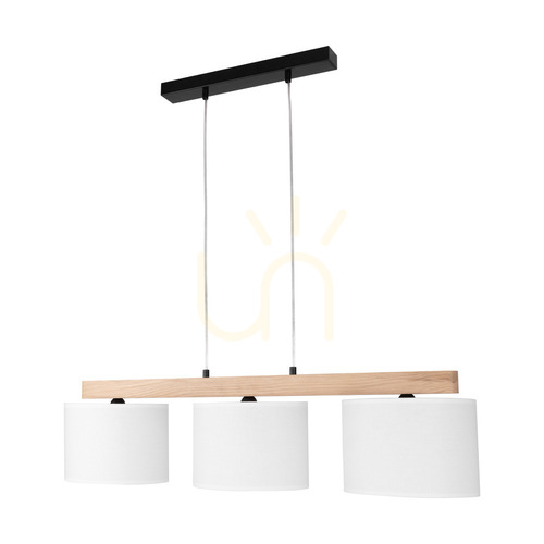 Kontrollera Lora taklampa, 3xE27, Max. 40 W, oljad ek/svart metall/genomskinlig PVC-sladd/vit lampskärm, 90 cm