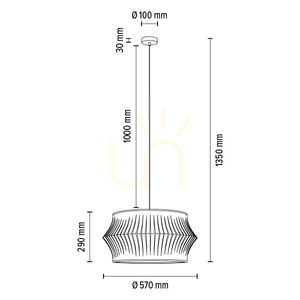 Lotus taklampa, 1xE27, Max. 60 W, svart metall/genomskinlig PVC-sladd/grå lampskärm, Ø 57 cm small 5