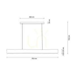 Lucas 1xLED 3000K 33W taklampa – betsad furu, grå/svart metall, genomskinlig PVC-sladd, med beröringsdimmer, 115 cm small 3
