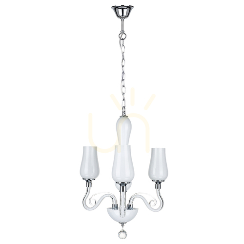 Kontrollera Lutecja-krona, 3xE14, Max. 40 W, metall i transparent krom/vit glasskärm, Ø 42 cm