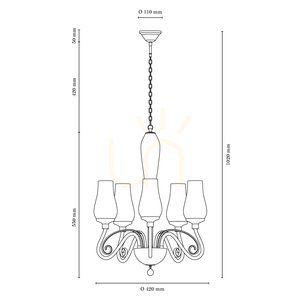 Lutecja-krona, 5xE14, Max. 40 W, metall i transparent krom/vit glasskärm, Ø 42 cm small 2