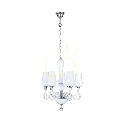 Kontrollera Lutecja-krona, 5xE14, Max. 40 W, metall i transparent krom/vit glasskärm, Ø 42 cm