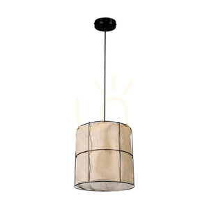 Marinero taklampa, 1xE27, Max. 15 W LED, svart metall/svart flätad kabel/svart metallskärm med beige linne, Ø 40 cm small 2