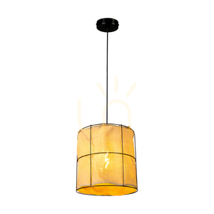 Marinero taklampa, 1xE27, Max. 15 W LED, svart metall/svart flätad kabel/svart metallskärm med beige linne, Ø 40 cm small 3