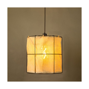 Marinero taklampa, 1xE27, Max. 15 W LED, svart metall/svart flätad kabel/svart metallskärm med beige linne, Ø 40 cm small 5