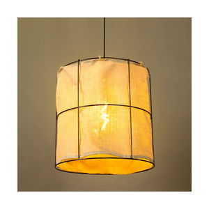 Marinero taklampa, 1xE27, Max. 15 W LED, svart metall/svart flätad kabel/svart metallskärm med beige linne, Ø 40 cm small 6