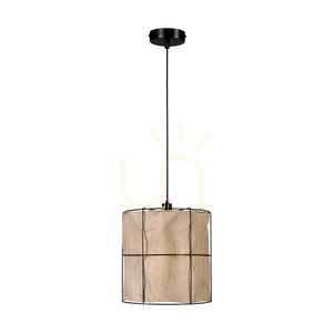 Marinero taklampa, 1xE27, Max. 15 W LED, svart metall/svart flätad kabel/svart metallskärm med beige linne, Ø 40 cm small 0