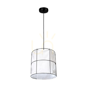 Marinero taklampa, 1xE27, Max. 15 W LED, svart metall/svart flätad kabel/svart metallskärm med vitt linne, Ø 40 cm small 2